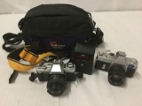 Minolta X-370 with 49mm Lens, Mamiya/Sekor 1000DTL with 50mm Lens, filters and bag