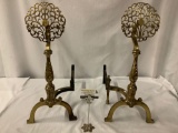 Pair of ornate Victorian brass andirons - unusual design