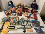 Large collection of vintage toys, books and rocket/space art - Hubley plane, fire trucks, DIsney etc