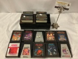 14 Atari 2600 vintage video game cartridges plus 8 cart rack holder; GI Joe, Star Wars, Asteroids,
