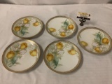 5 vintage rare RS Prussia hand painted porcelain plates with gold rim and floral design