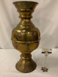 Vintage tall Brass vase with copper accents - made in Morocco