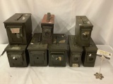 8x vintage metal ammunition cartridge cannisters