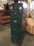 Vintage US Nav-Sta (Seattle) metal file cabinet with 6 drawers, shows wear - 1 broken handle