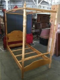 Single/Twin four poster pine bed with canopy frame setup
