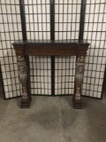 Modern stone top fireplace mantle frame w/ ornate lion figure motif & classic deco styling