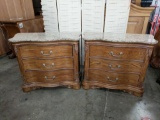 Pair of modern faux marble top 3 drawer dressers with metal fixtures in good cond - matches lot