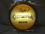 Olympia Light Beer Bottlecap Lighted Wall Clock tested and working