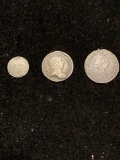 1792 George III Silver 1d and 4d Pence , and 1762 George III Silver 3d pence Maundy money/ Nice set