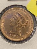 1881/ 5 dollar gold half eagle coin is in possible ms state see pics Nice coin