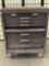 Vintage rolling Machinist tool chest full of various hand tools with 8 drawers, wood top and keys