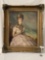 Large 1963 original portrait painting of debutante in pink dress by Antonoia S in antique frame - as