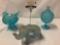 3 vintage blue glass candy dishes with lids - elephant, bird in nest and more see pics