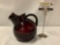 Antique ruby red glass tilted pitcher - unmarked