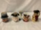 4 vintage Toby Mugs - 2 signed by artist WC Fields - Benjamin Franklin and Pirate + more