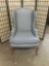 Modern blue and white wing-back arm chair