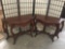 Pair of modern antique reproduction mahogany half moon hall tables with ornate look