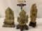 3 antique Asian soapstone carvings w/ wood bases -l a Buddha, a monk & a floral arrangement