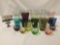 21 pc of colored glassware cups - unmarked and various sizes/colors