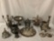 13 pieces of antique silver plate home decor, including wind up music box, pitchers, etc