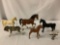 5 piece vintage toy horse collection, 2x marked Breyer Molding Co., 2x with chain bridle