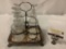 Antique cruet dinner set with silverplate carrier and 3 glass cruets - no makers mark