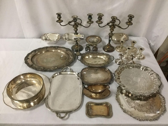 24 pc lot - weighted sterling silver candleholders (Gorham) antique silver-plate & silver over