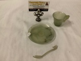 Rare antique jade tea cup with saucer and dragon handle carved spoon