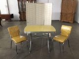 Mid century 50's Diner style Chrome and Yellow Formica top dining table w/ 2 matching vinyl chairs