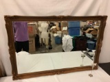 Antique large wood frame wall hanging mirror as is