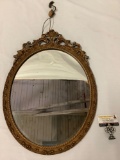 Antique ornate wood carved frame oval wall mirror