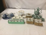 3 Japanese Tea Sets and 5 Hand-painted Japanese tea cups and 12 Gilt napkin rings
