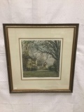 Antique Etching of European Countryside Signed by the Artist - color etching in frame