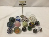 Lot of 15 art glass and stone art paperweights in various designs and sizes