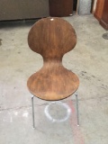 Vintage mid century solid walnut wood seat chair with metal base