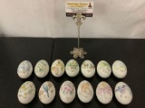 13 Noritake bone china painted Easter eggs, 1971-1983 , made in Japan - see pics