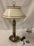 Vintage brass table lamp with tin shade and miners oil lamp look base - circa 60's