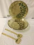 Vintage 4 pc matching large plastic/resin party bowl set with sparkle & leaf design