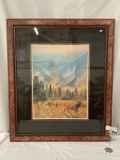 Large framed print of wildlife and firefighters by artist Monte Dolack (Missoula, Montana)