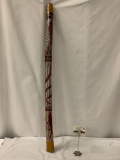 Hand painted wood rain stick with snake, squid and fish design - doesn't make sound