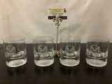 Set of 4 Robert Trent Jones Gold Club - Sterling Cut Glass golf ball design tumbler glasses