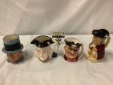 4 vintage Toby Mugs - 2 signed by artist WC Fields - Benjamin Franklin and Pirate + more