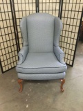 Modern blue and white wing-back arm chair