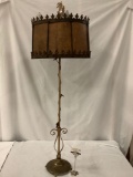Antique brass art deco tall lamp with ship design topper and metal lamp shade - no cord