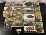 20 military plastic model kits in multiple scales; ESCI, Airfix, Modelcollect, AMT/ERTL, Matchbox,