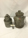 Pair of antique metal galvanized milk jugs - 2 sizes