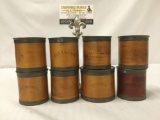Lot of 8 antique/vintage wood and metal spice containers