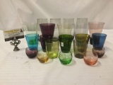 21 pc of colored glassware cups - unmarked and various sizes/colors