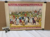 Vintage German Barnum and Bailey poster print depicting a grand carnival/circus - fair cond