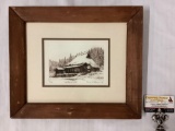 Framed signed & #'d 27/55 Brian Williams 1977 block print - Solitary Winter
